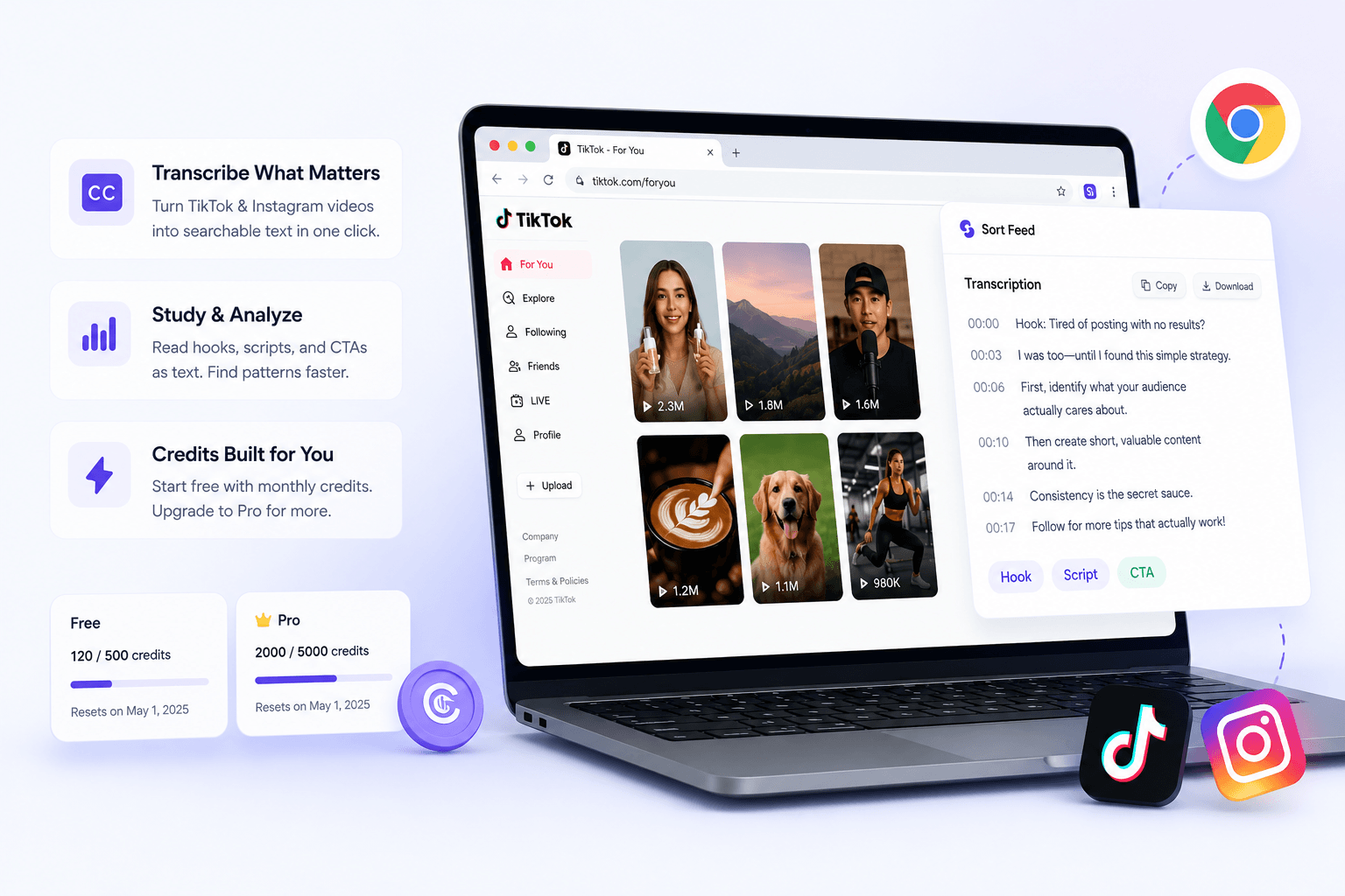 Free monthly credits and Pro allowances power your transcription workflow