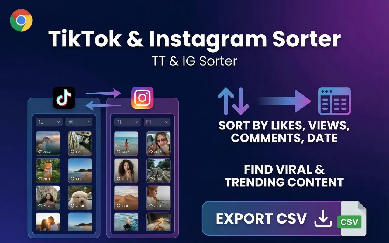 Sort Feed의 TikTok 정렬·선정·내보내기 화면